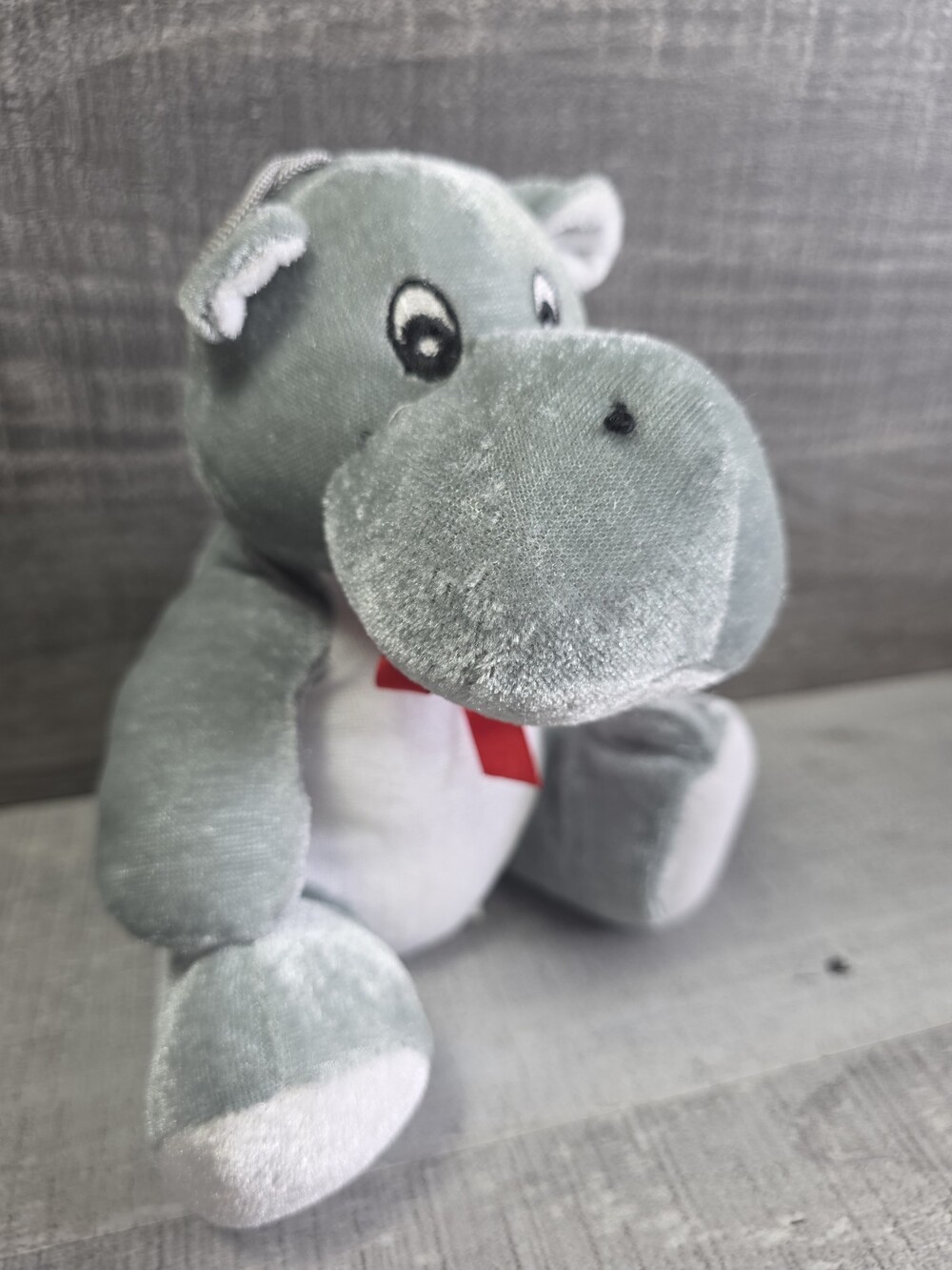 Hippo Plush Stuffed Animal Gray Red Bow Toy 7" Stuffed Animal b81